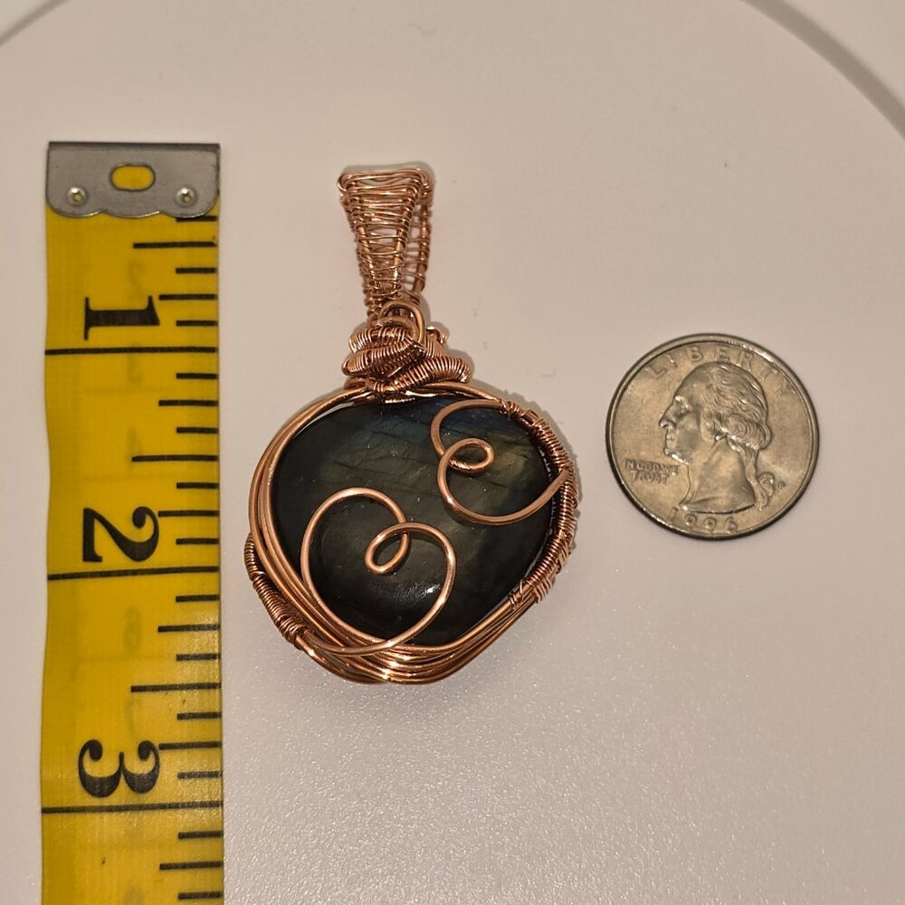 Copper Wire Wrapped Labradorite Heart Pendant - Picture 10 of 10